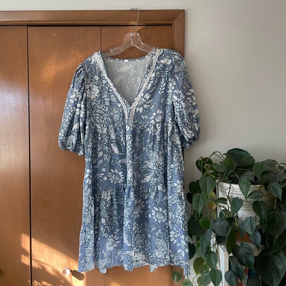 light blue paisley babydoll dress